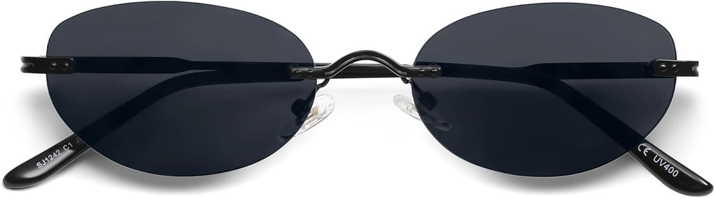 Retro Small Oval Sunglasses Womens Trendy Rimless Sun Glasses Vintage Narrow Shades SJ1242