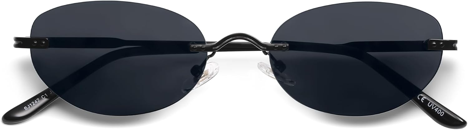 Retro Small Oval Sunglasses Womens Trendy Rimless Sun Glasses Vintage Narrow Shades SJ1242