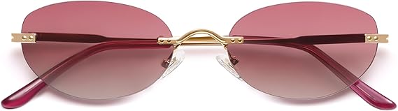 Retro Small Oval Sunglasses Womens Trendy Rimless Sun Glasses Vintage Narrow Shades SJ1242