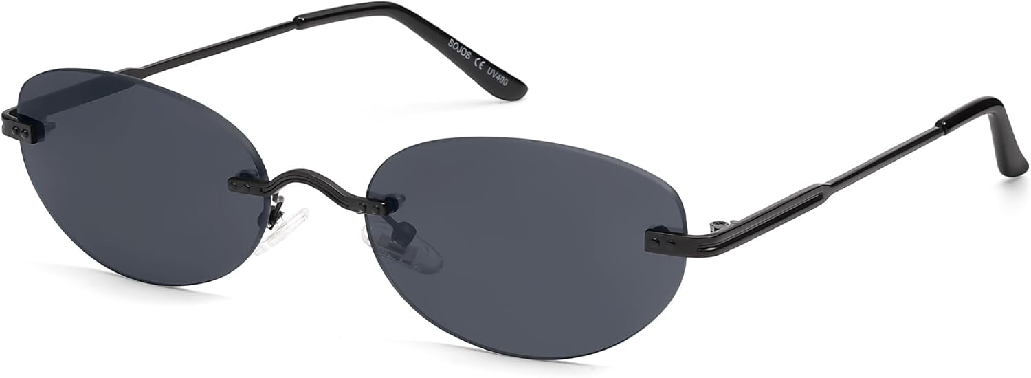 Retro Small Oval Sunglasses Womens Trendy Rimless Sun Glasses Vintage Narrow Shades SJ1242