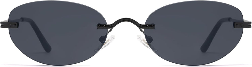 Retro Small Oval Sunglasses Womens Trendy Rimless Sun Glasses Vintage Narrow Shades SJ1242