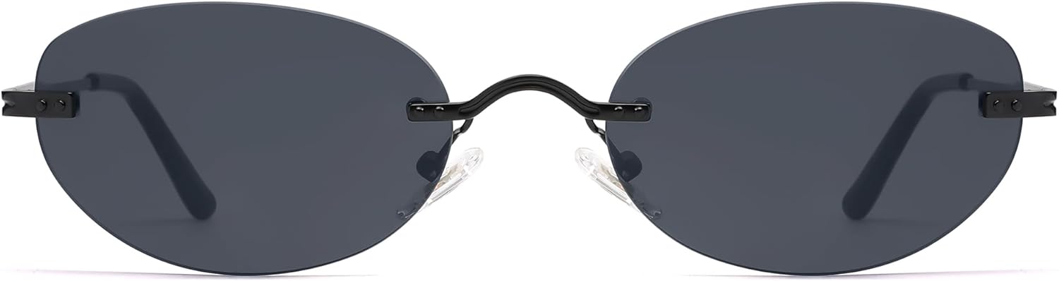 Retro Small Oval Sunglasses Womens Trendy Rimless Sun Glasses Vintage Narrow Shades SJ1242