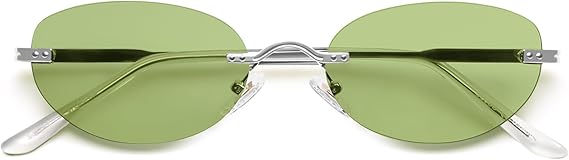 Retro Small Oval Sunglasses Womens Trendy Rimless Sun Glasses Vintage Narrow Shades SJ1242
