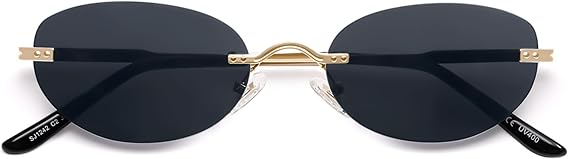 Retro Small Oval Sunglasses Womens Trendy Rimless Sun Glasses Vintage Narrow Shades SJ1242