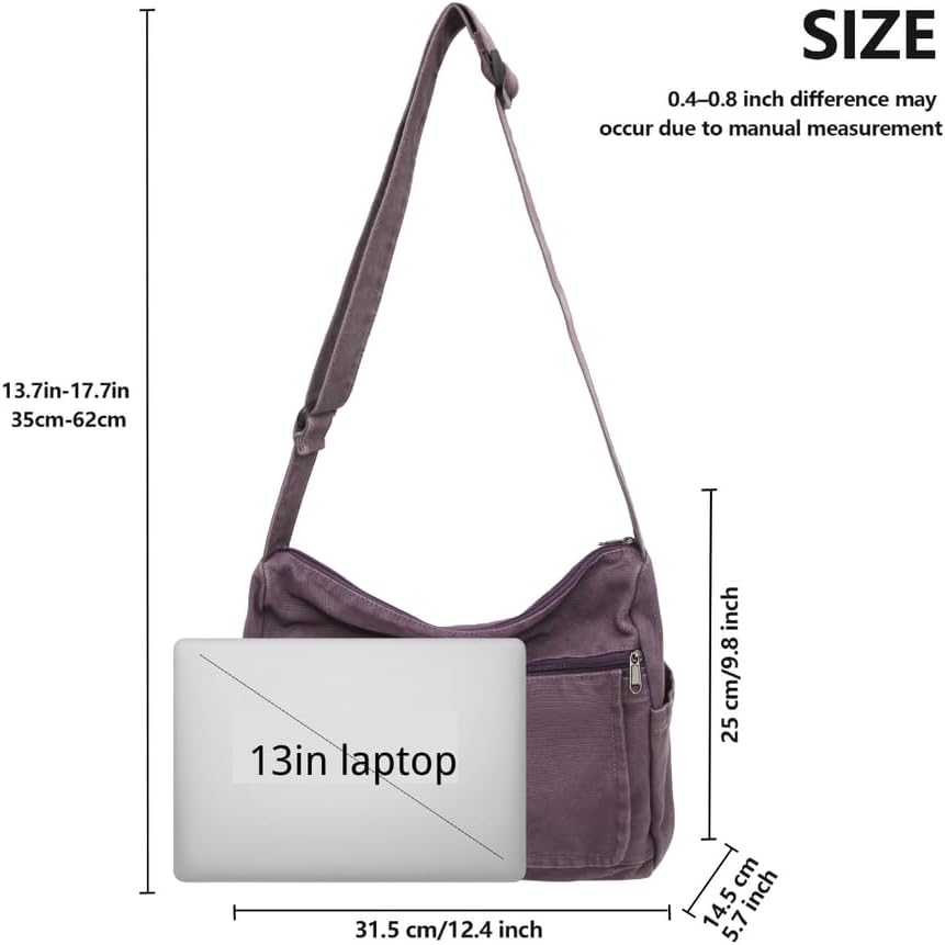 Canvas Messenger Bag for Women Men Crossbody Tote Bag with Multiple Pockets Vintage Satchel