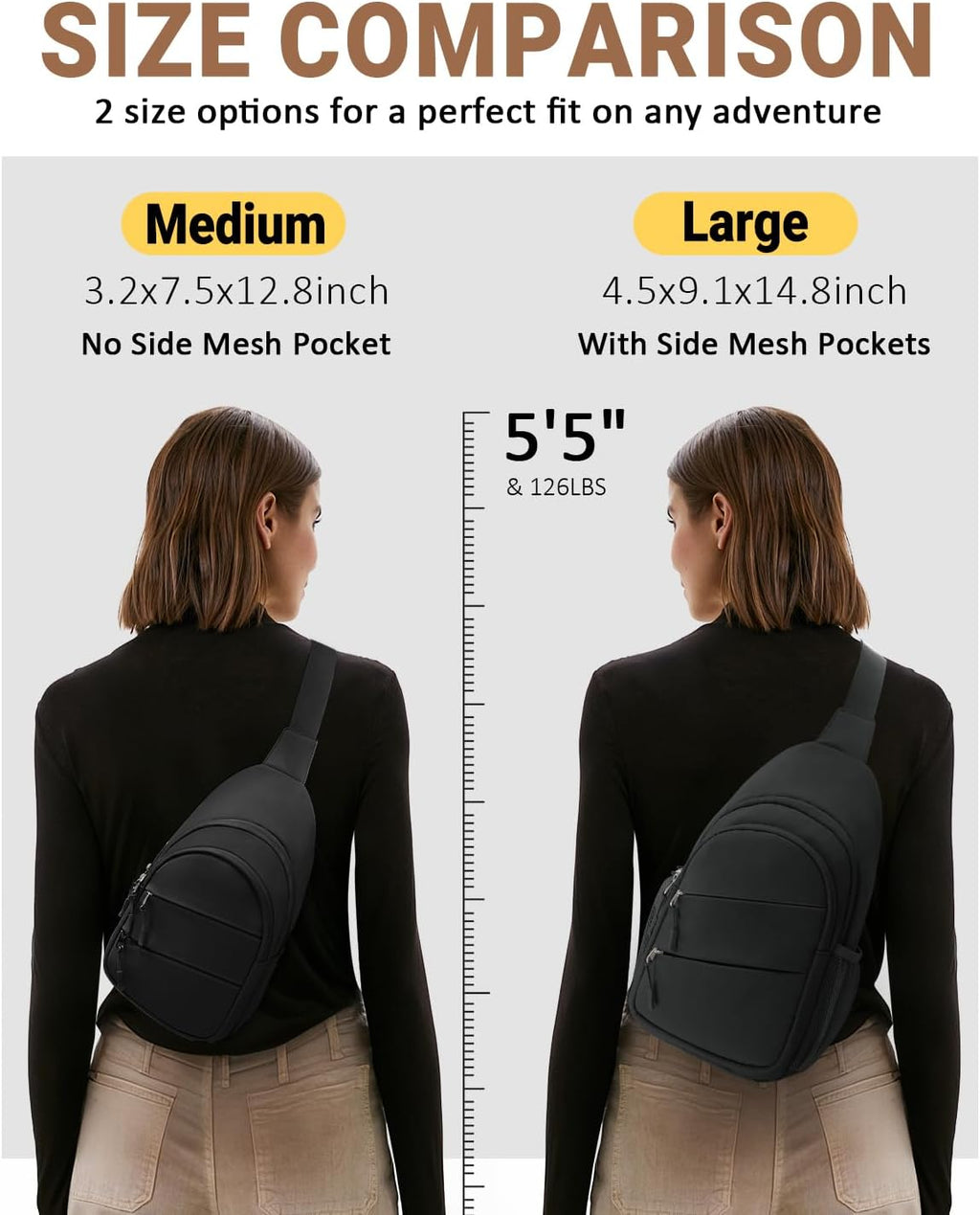 Crossbody Bags for Women. Sling Bag for Men. Small Hiking Backpack Anti Theft Lightweight for Outdoors Travel (M. Black)