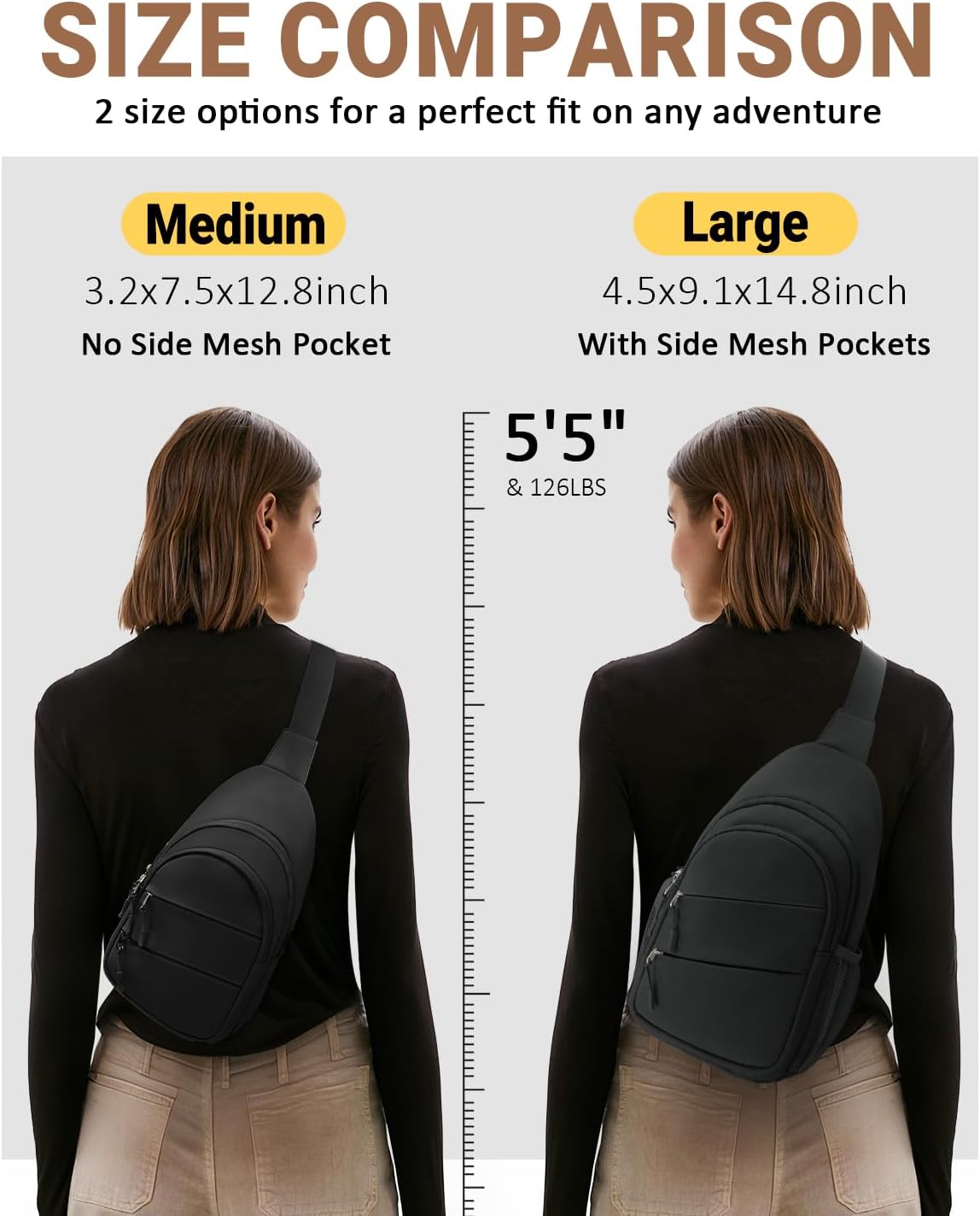 Crossbody Bags for Women. Sling Bag for Men. Small Hiking Backpack Anti Theft Lightweight for Outdoors Travel (M. Black)