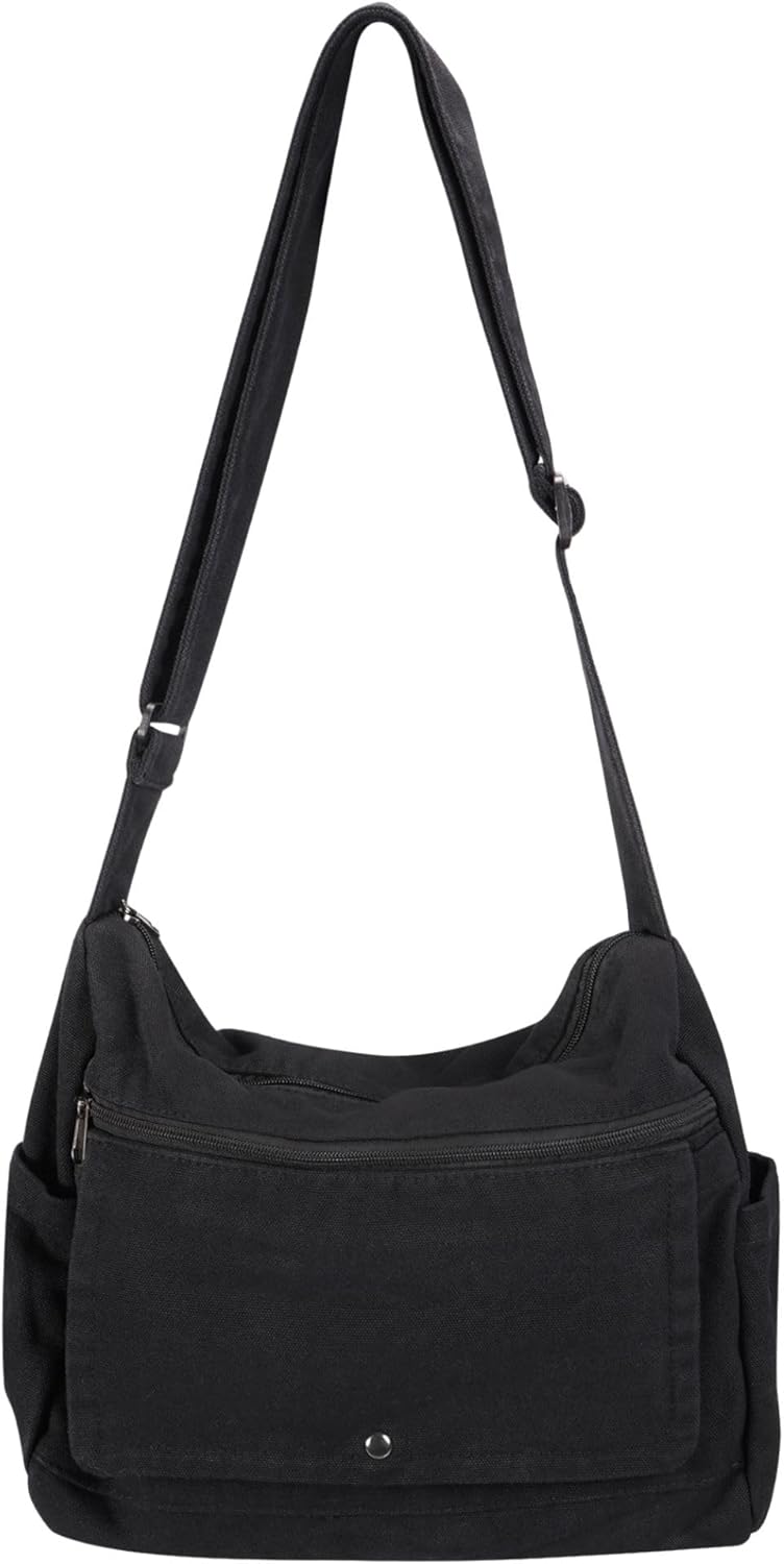 Canvas Messenger Bag for Women Men Crossbody Tote Bag with Multiple Pockets Vintage Satchel