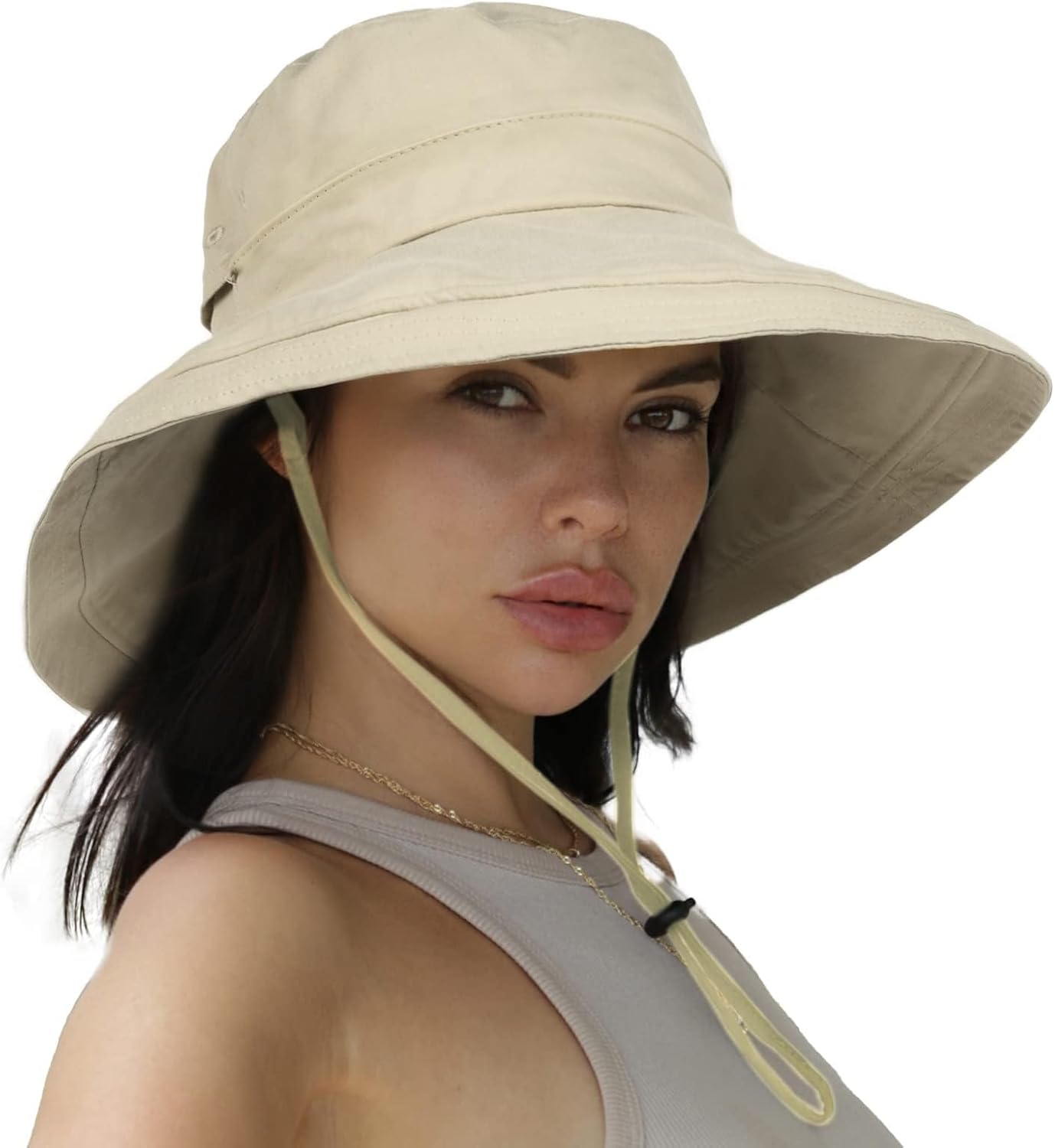 Sun Hats for Women Gardening Hat Wide Brim Ponytail Beach Sun Protection Breathable Cotton Summer Hat with Fold-Up Brim
