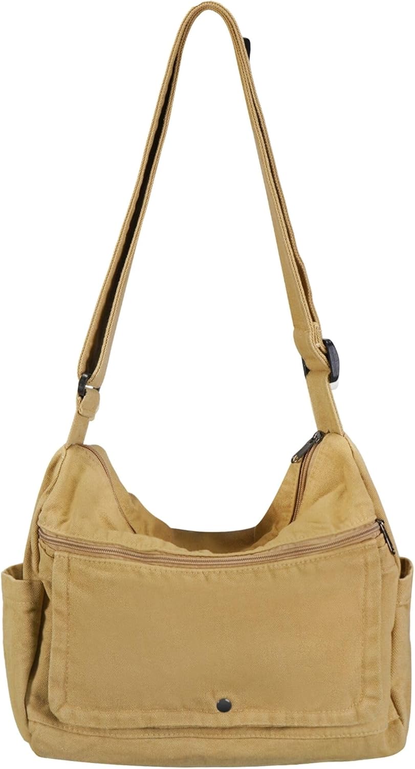 Canvas Messenger Bag for Women Men Crossbody Tote Bag with Multiple Pockets Vintage Satchel