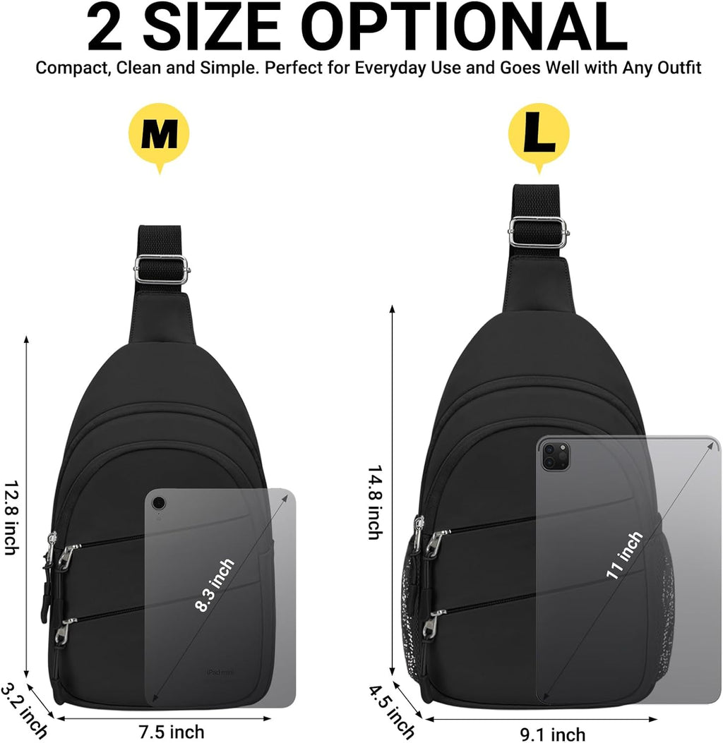 Crossbody Bags for Women. Sling Bag for Men. Small Hiking Backpack Anti Theft Lightweight for Outdoors Travel (M. Black)