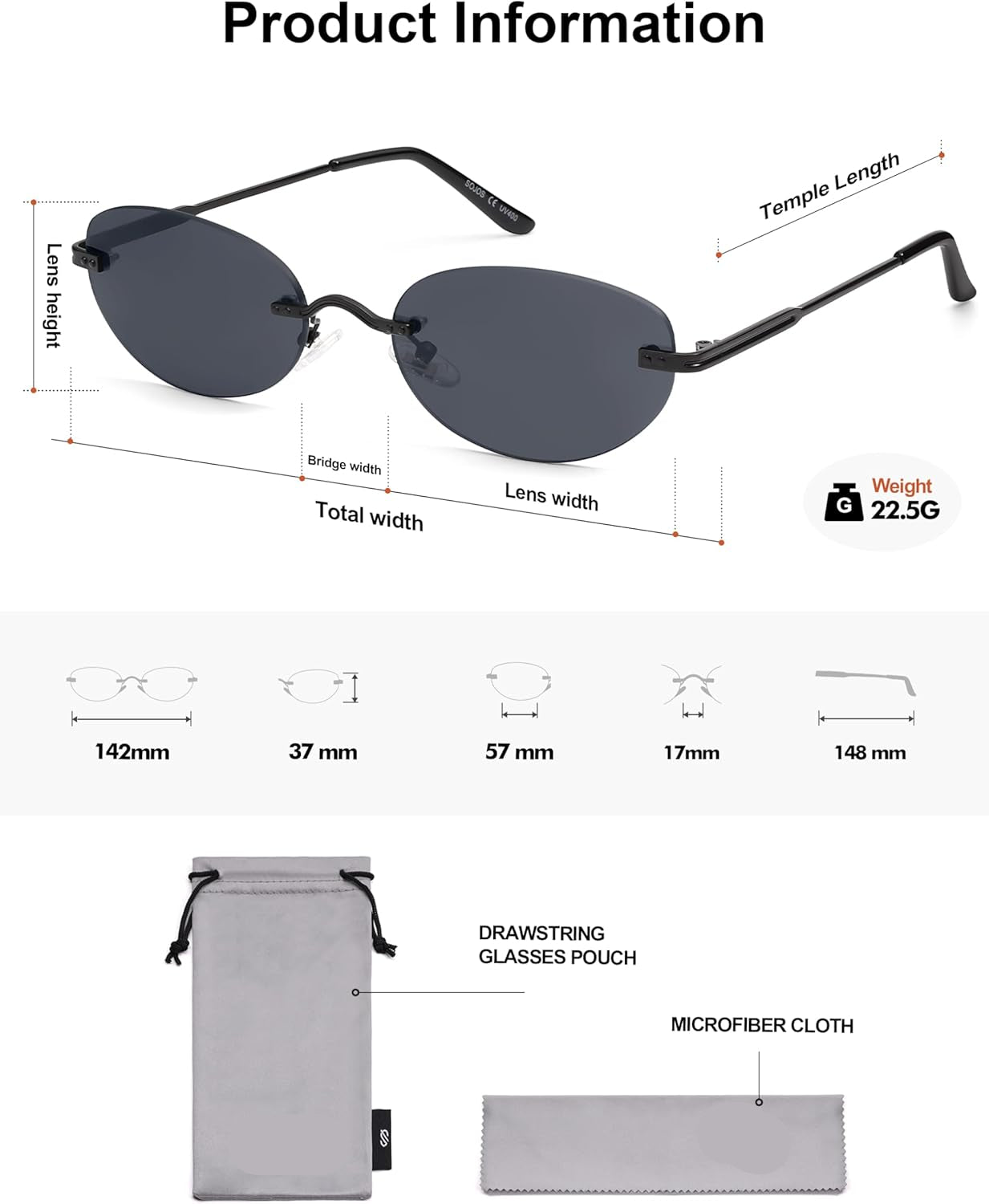 Retro Small Oval Sunglasses Womens Trendy Rimless Sun Glasses Vintage Narrow Shades SJ1242