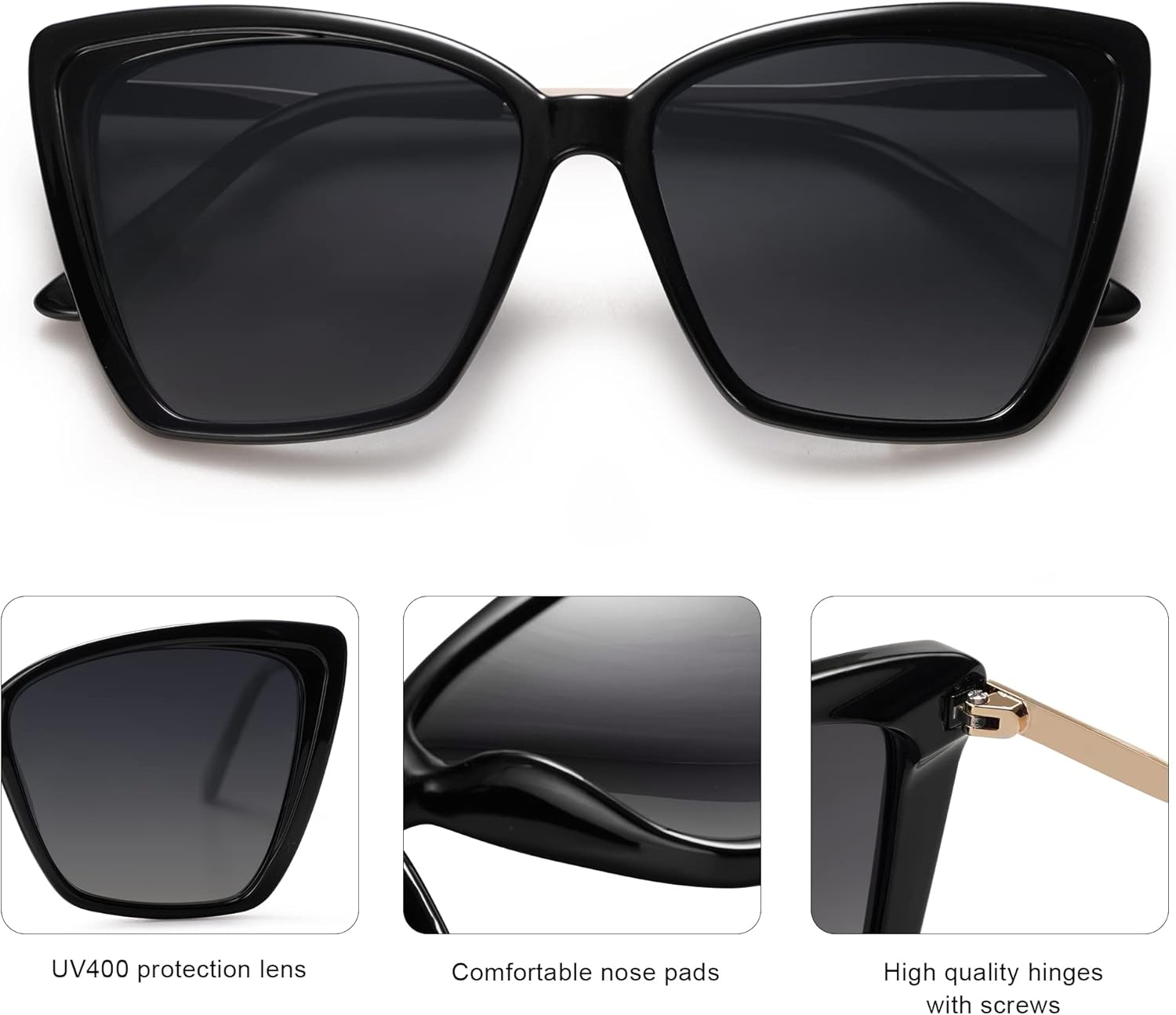 Trendy Polarized Sunglasses For Women Retro Womens Oversized Square Cat Eye Sun Glasses UV Protection SJ2206