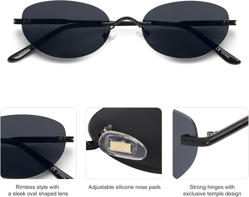 Retro Small Oval Sunglasses Womens Trendy Rimless Sun Glasses Vintage Narrow Shades SJ1242