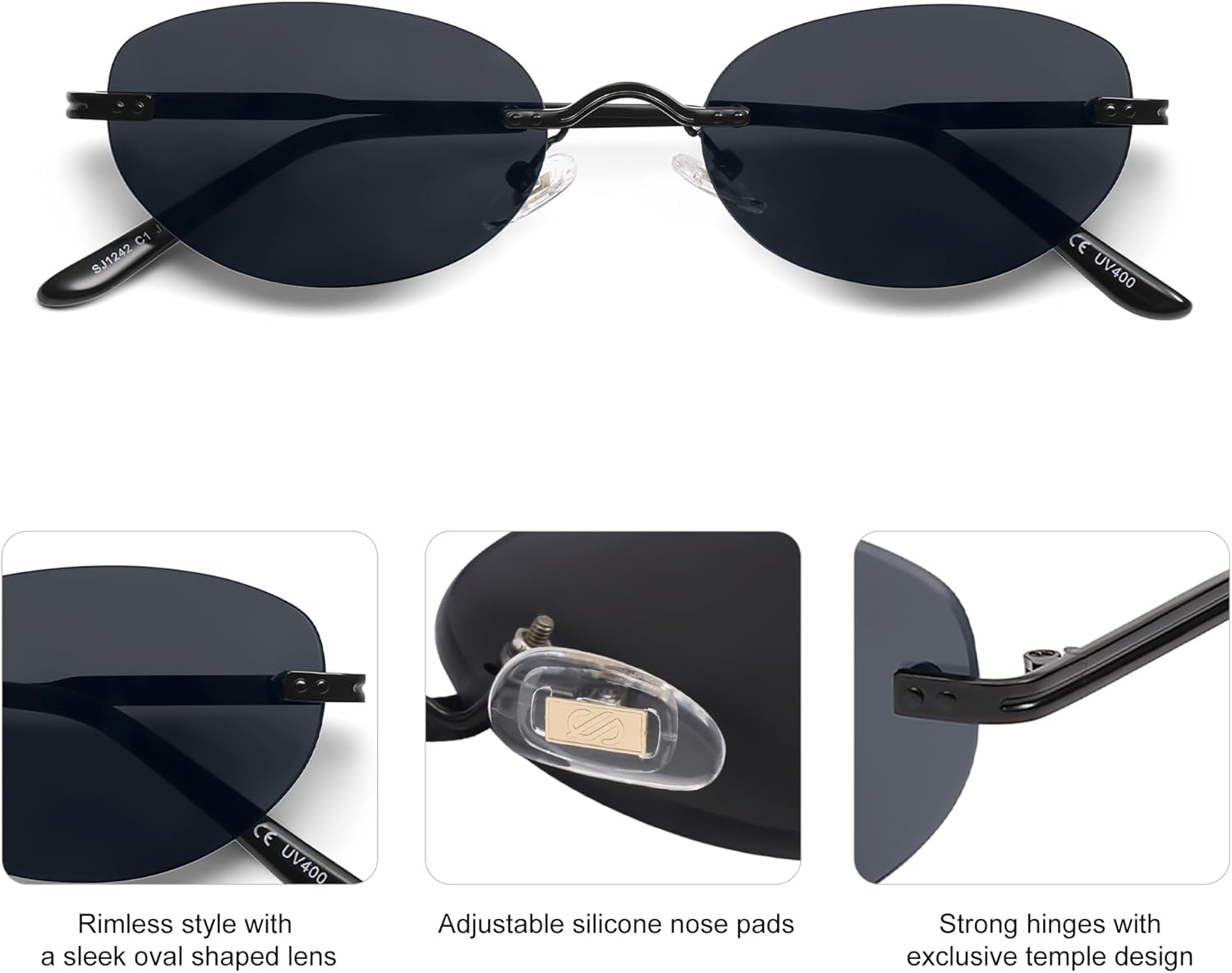 Retro Small Oval Sunglasses Womens Trendy Rimless Sun Glasses Vintage Narrow Shades SJ1242