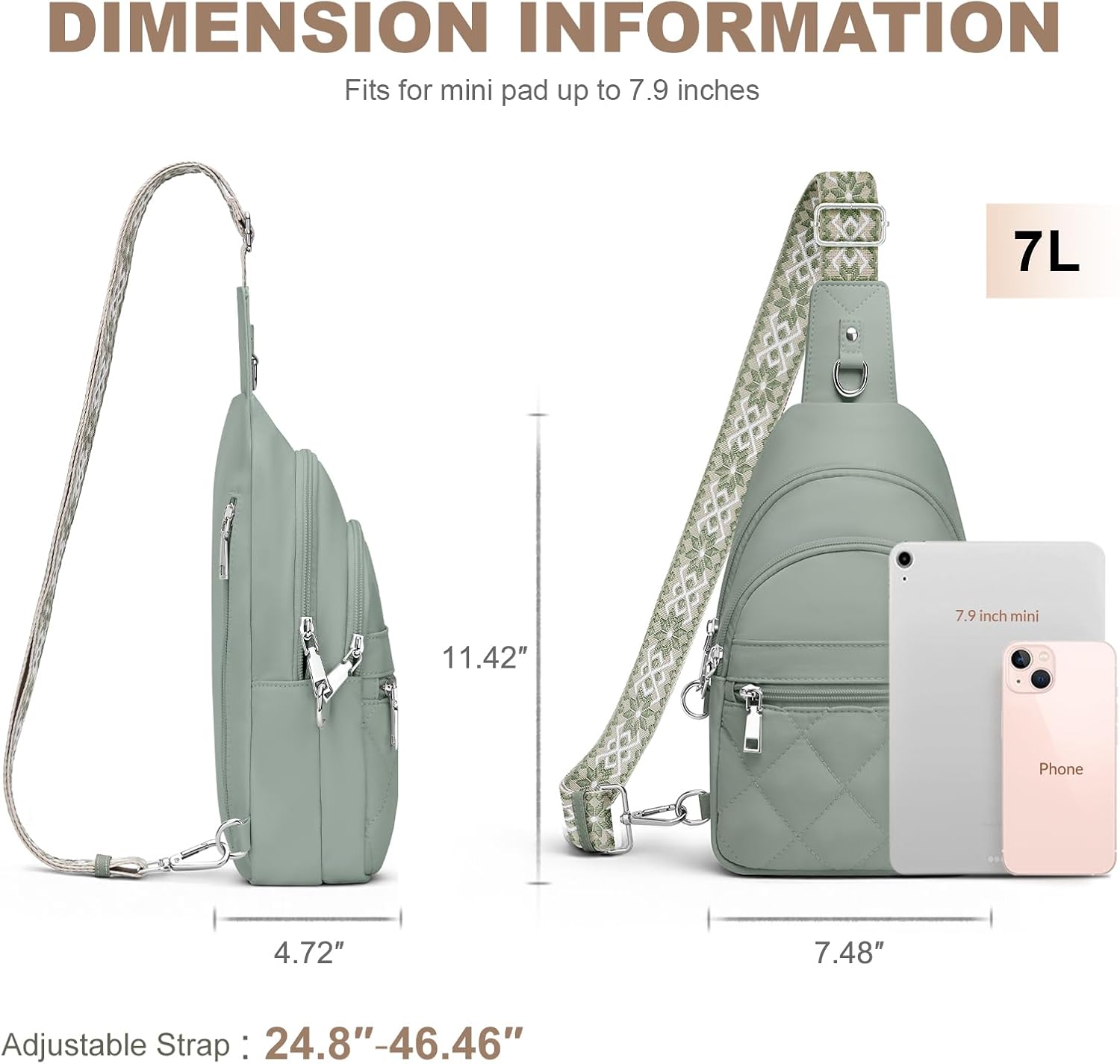 Sling Bag for Women. Anti-Theft RFID Crossbody Bag Nylon Sling Purse for Travel. Puffy Small backpack for Daily Hiking Sports Green