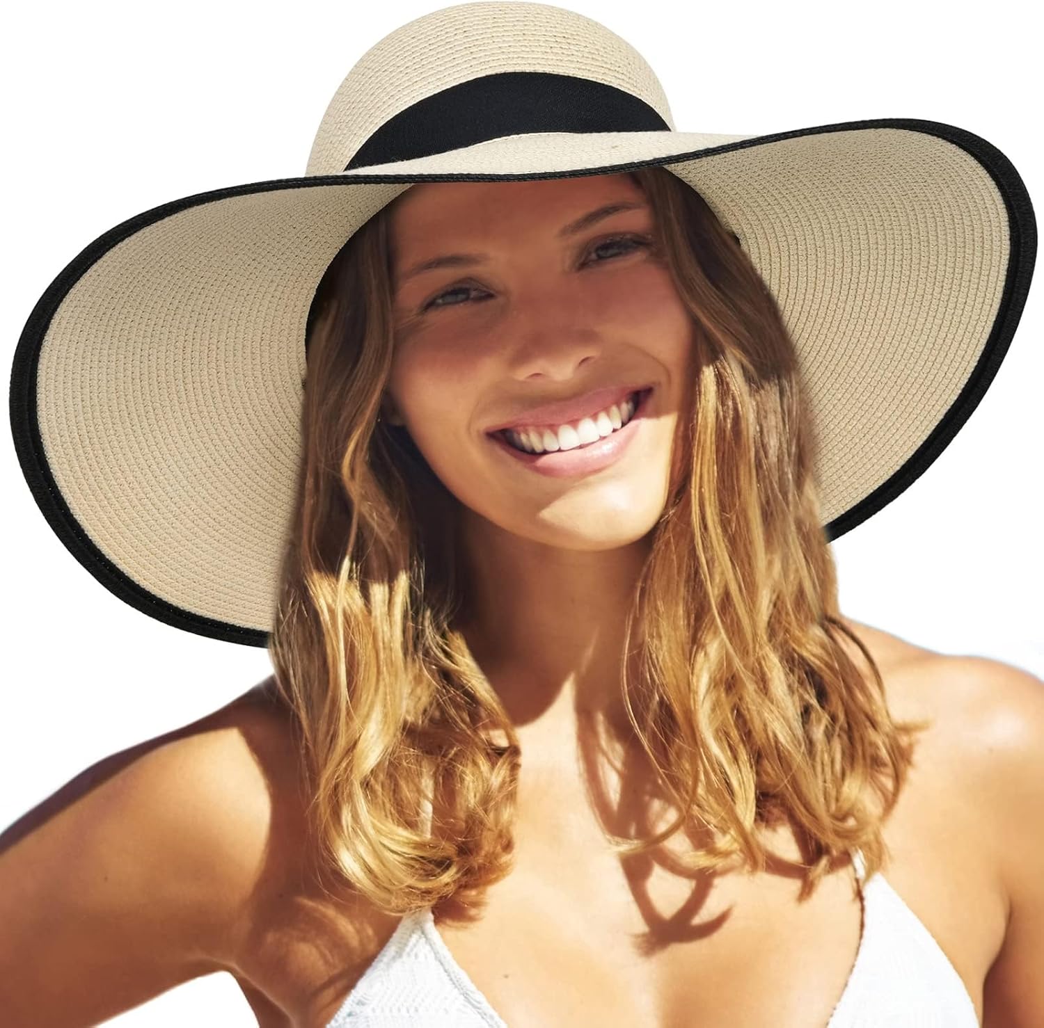 Womens Sun Straw Hat Wide Brim UPF 80 Summer Hat Foldable Packable Floppy Beach Hats for Women