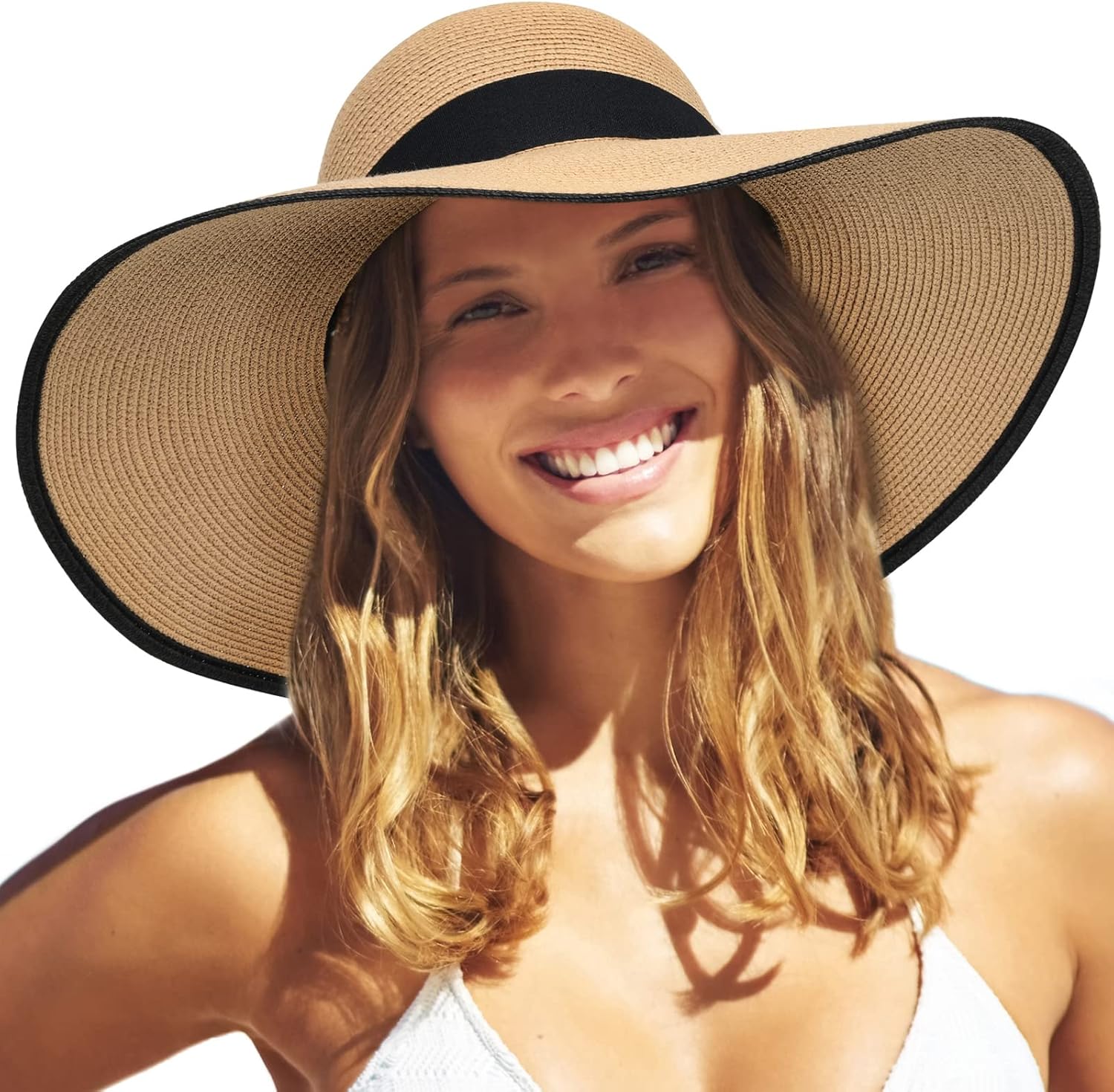 Womens Sun Straw Hat Wide Brim UPF 80 Summer Hat Foldable Packable Floppy Beach Hats for Women