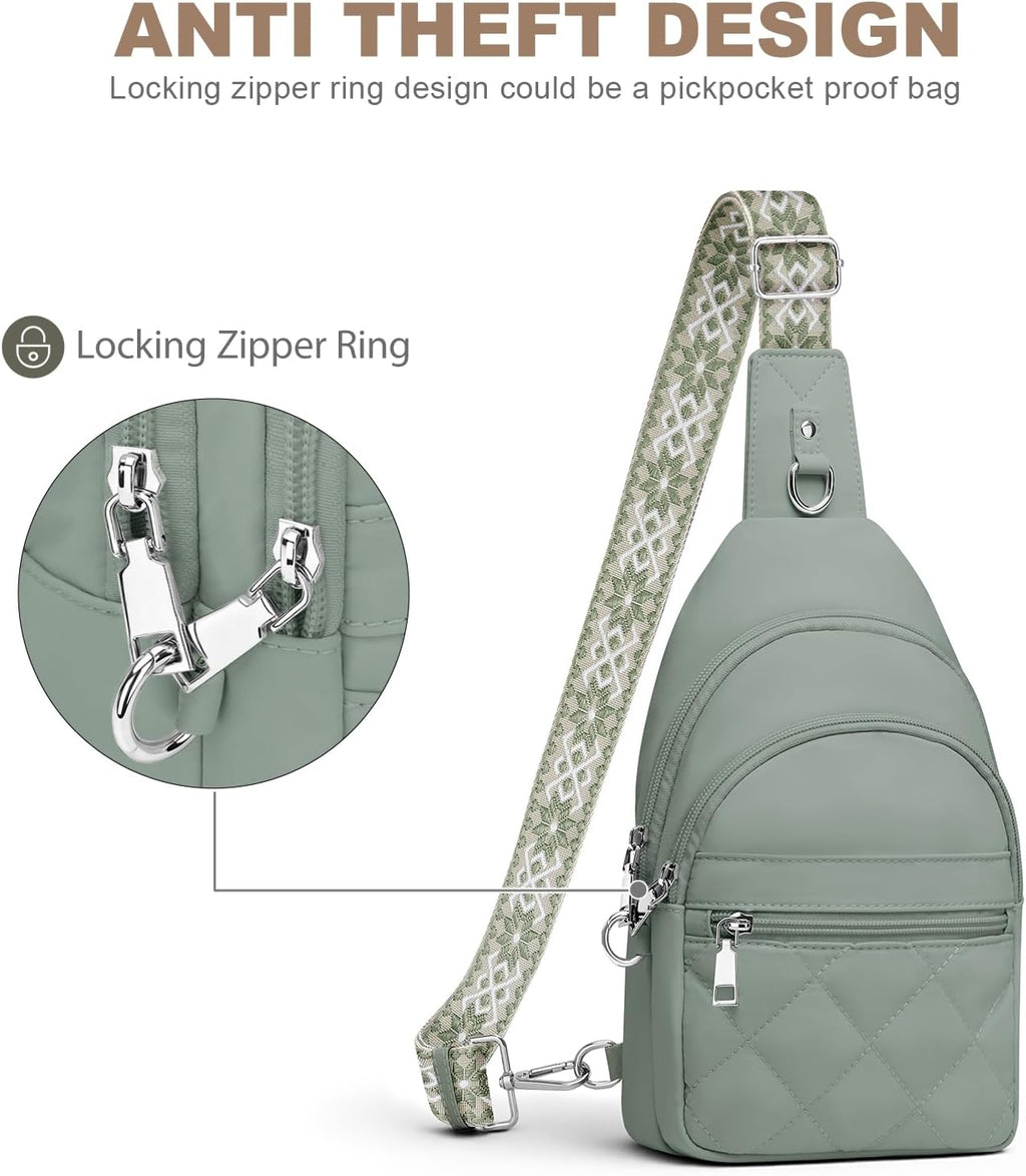 Sling Bag for Women. Anti-Theft RFID Crossbody Bag Nylon Sling Purse for Travel. Puffy Small backpack for Daily Hiking Sports Green