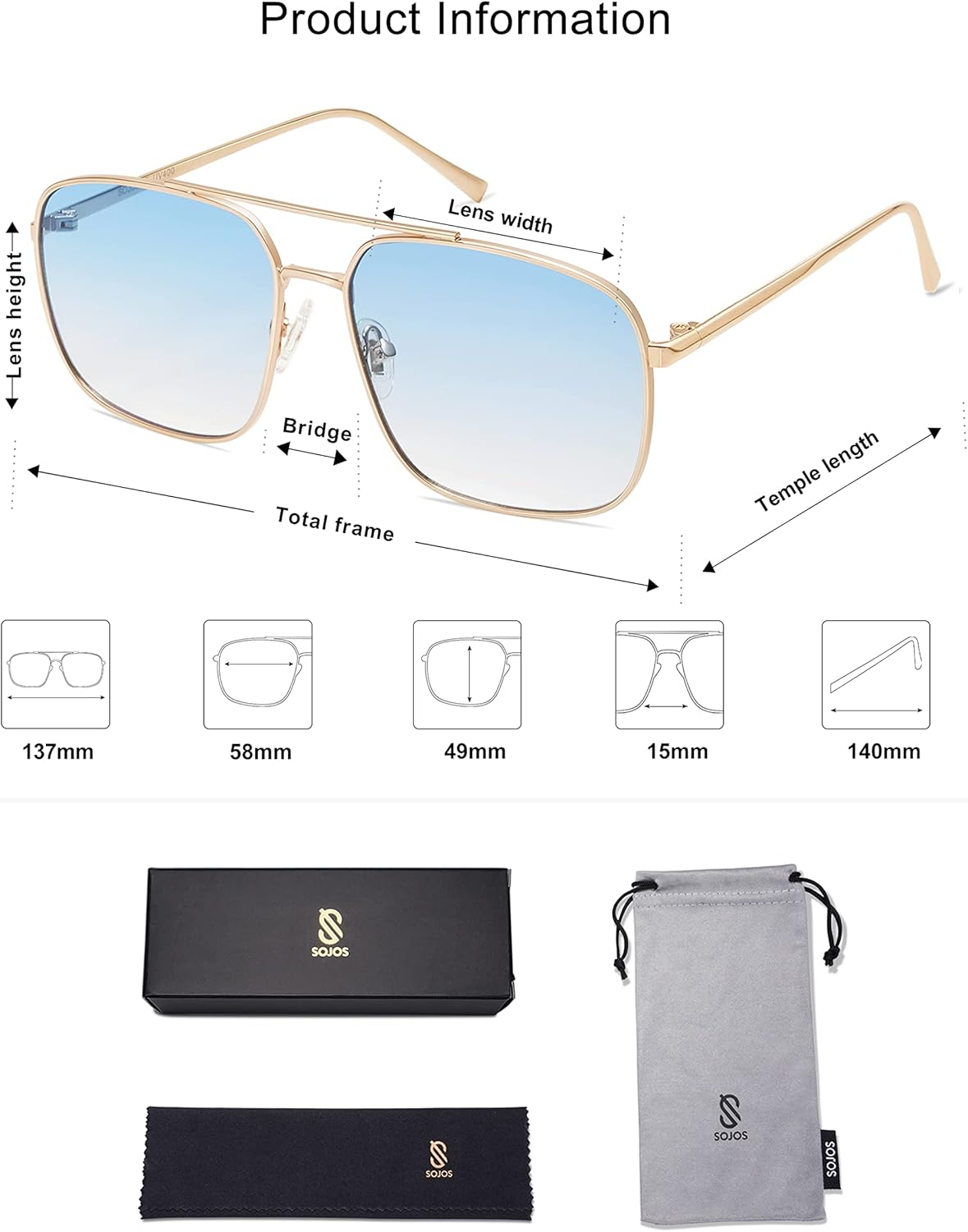 Trendy Square Aviator Sunglasses for Women Men