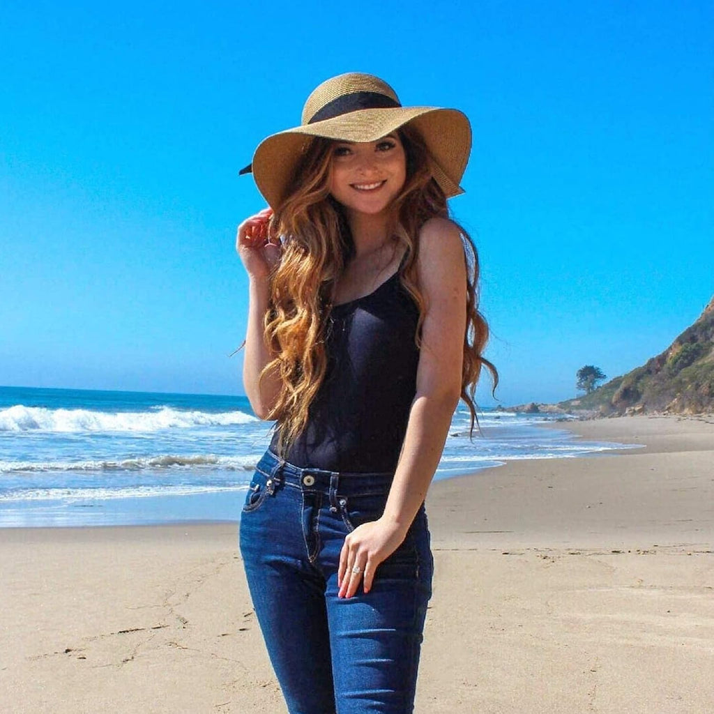 Womens Sun Straw Hat Wide Brim UPF 80 Summer Hat Foldable Packable Floppy Beach Hats for Women