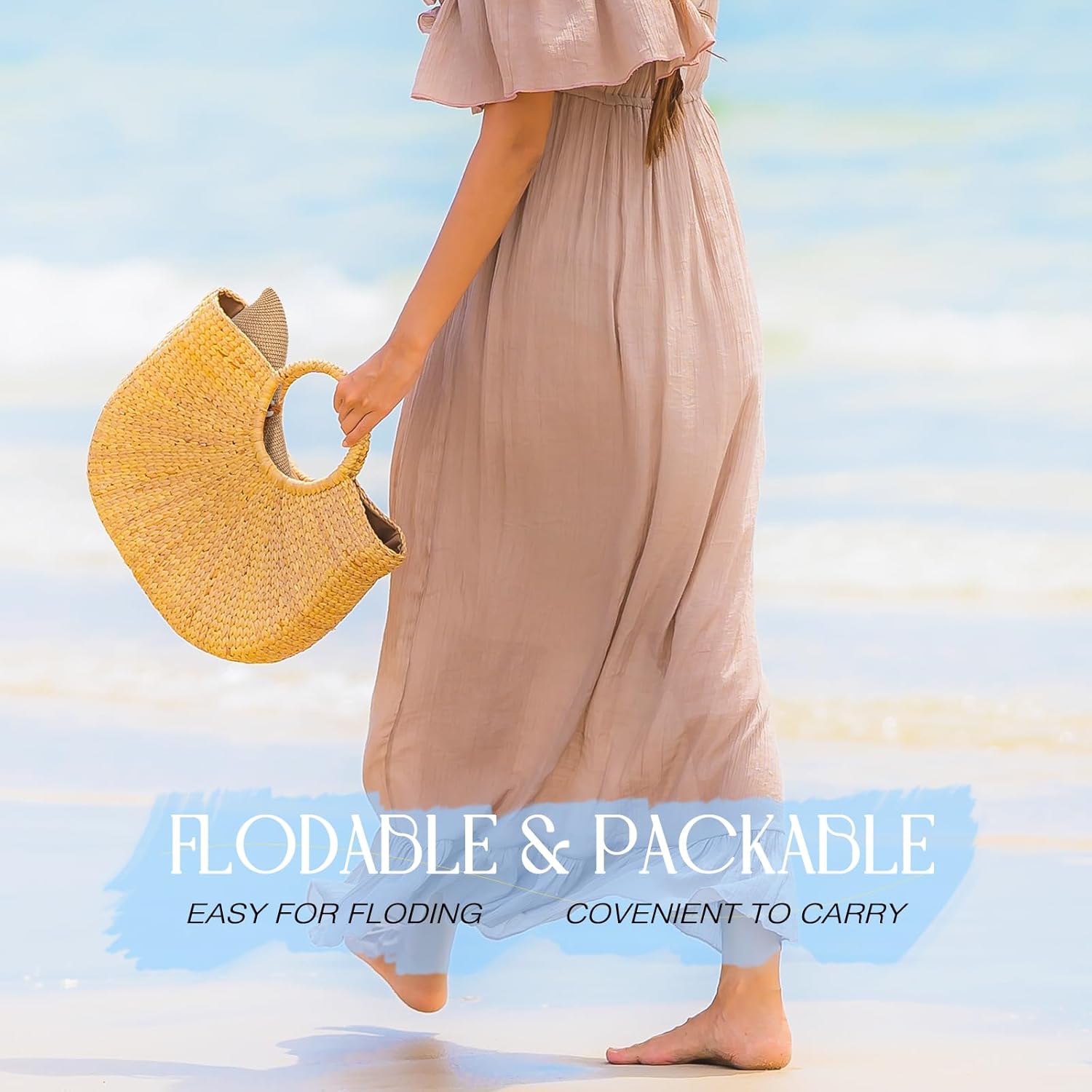 Beach Sun Hats for Women - Wide Brim Straw Womens Summer Hat with Wind Lanyard Roll Up. Foldable Beach Hat UV Protection