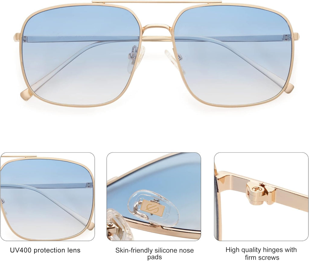 Trendy Square Aviator Sunglasses for Women Men