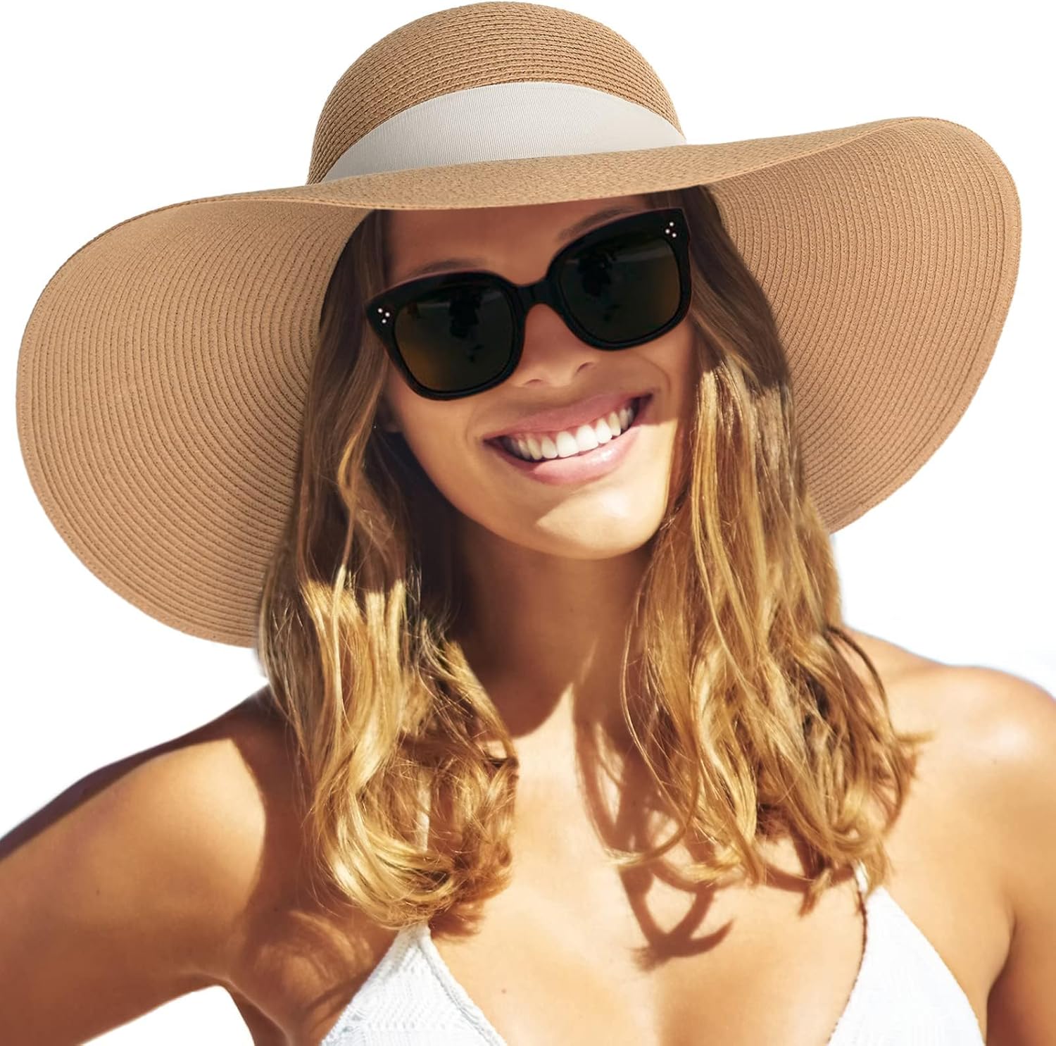 Womens Sun Straw Hat Wide Brim UPF 80 Summer Hat Foldable Packable Floppy Beach Hats for Women