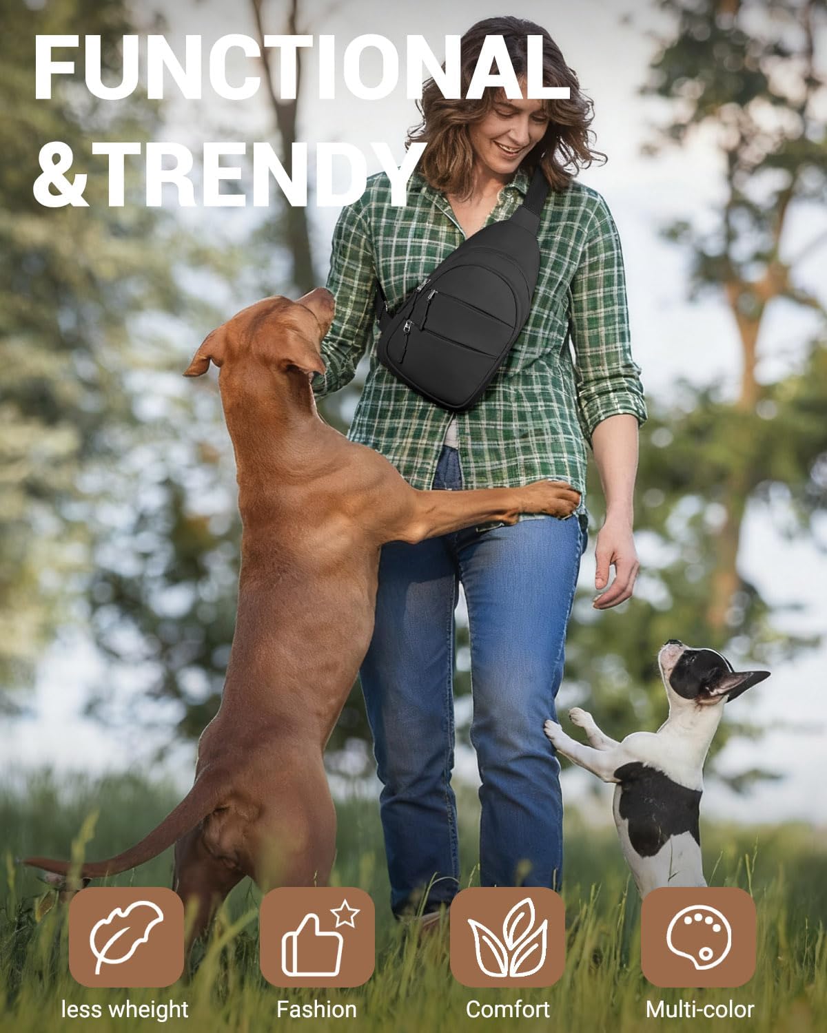 Crossbody Bags for Women. Sling Bag for Men. Small Hiking Backpack Anti Theft Lightweight for Outdoors Travel (M. Black)