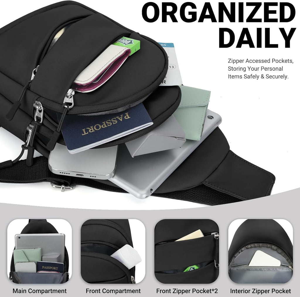 Crossbody Bags for Women. Sling Bag for Men. Small Hiking Backpack Anti Theft Lightweight for Outdoors Travel (M. Black)