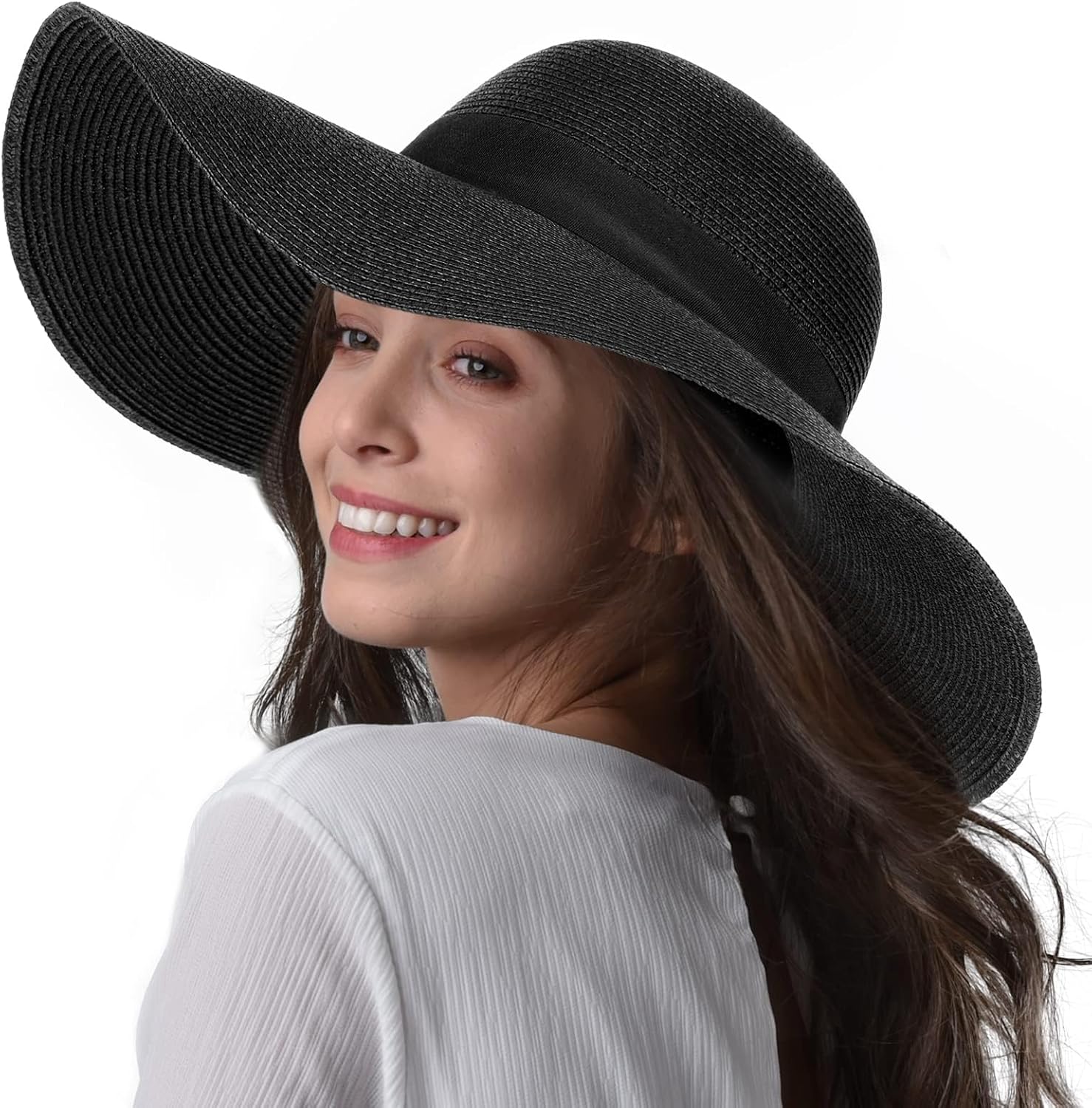 Womens Sun Straw Hat Wide Brim UPF 80 Summer Hat Foldable Packable Floppy Beach Hats for Women