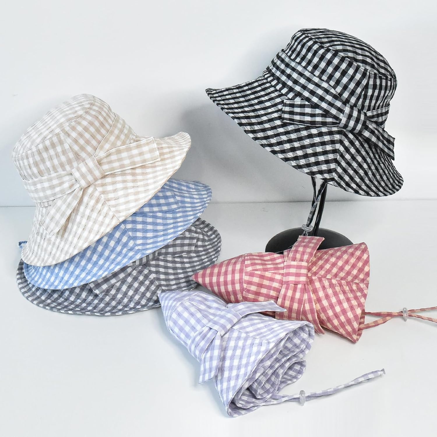 Women's Summer Plaid Sun Hat 100% Cotton Beach UV Protection Fishing Hat