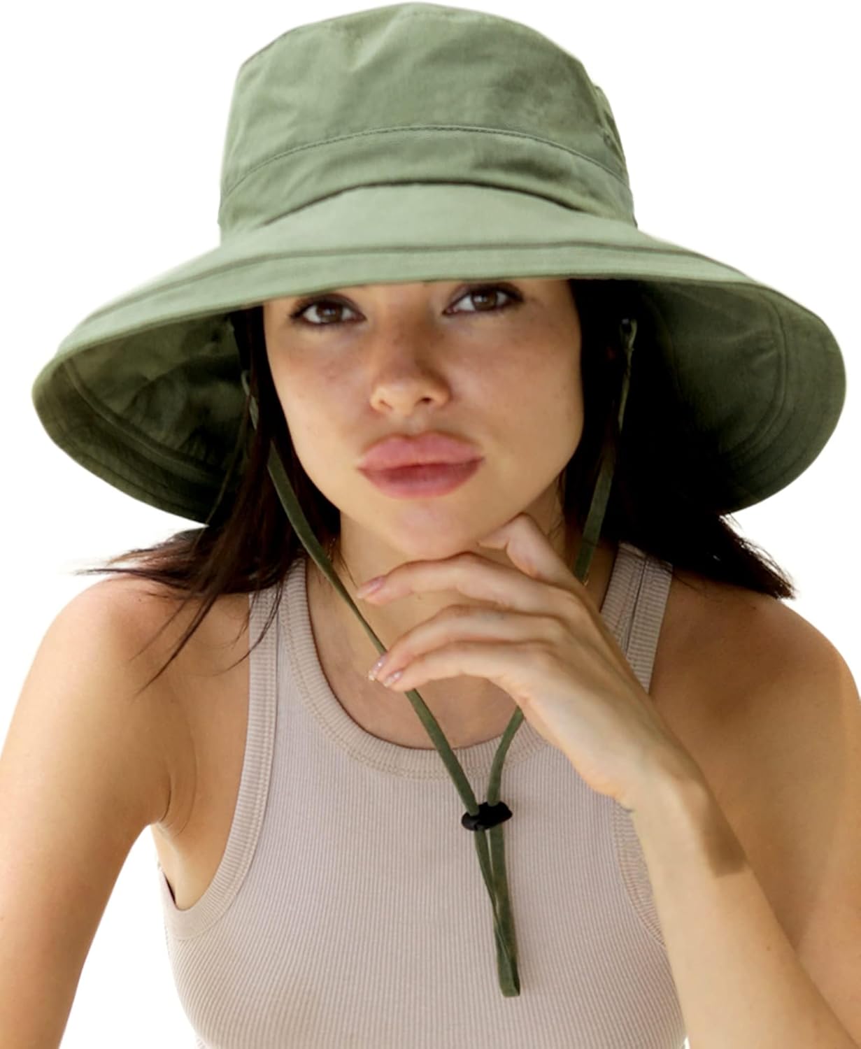 Sun Hats for Women Gardening Hat Wide Brim Ponytail Beach Sun Protection Breathable Cotton Summer Hat with Fold-Up Brim