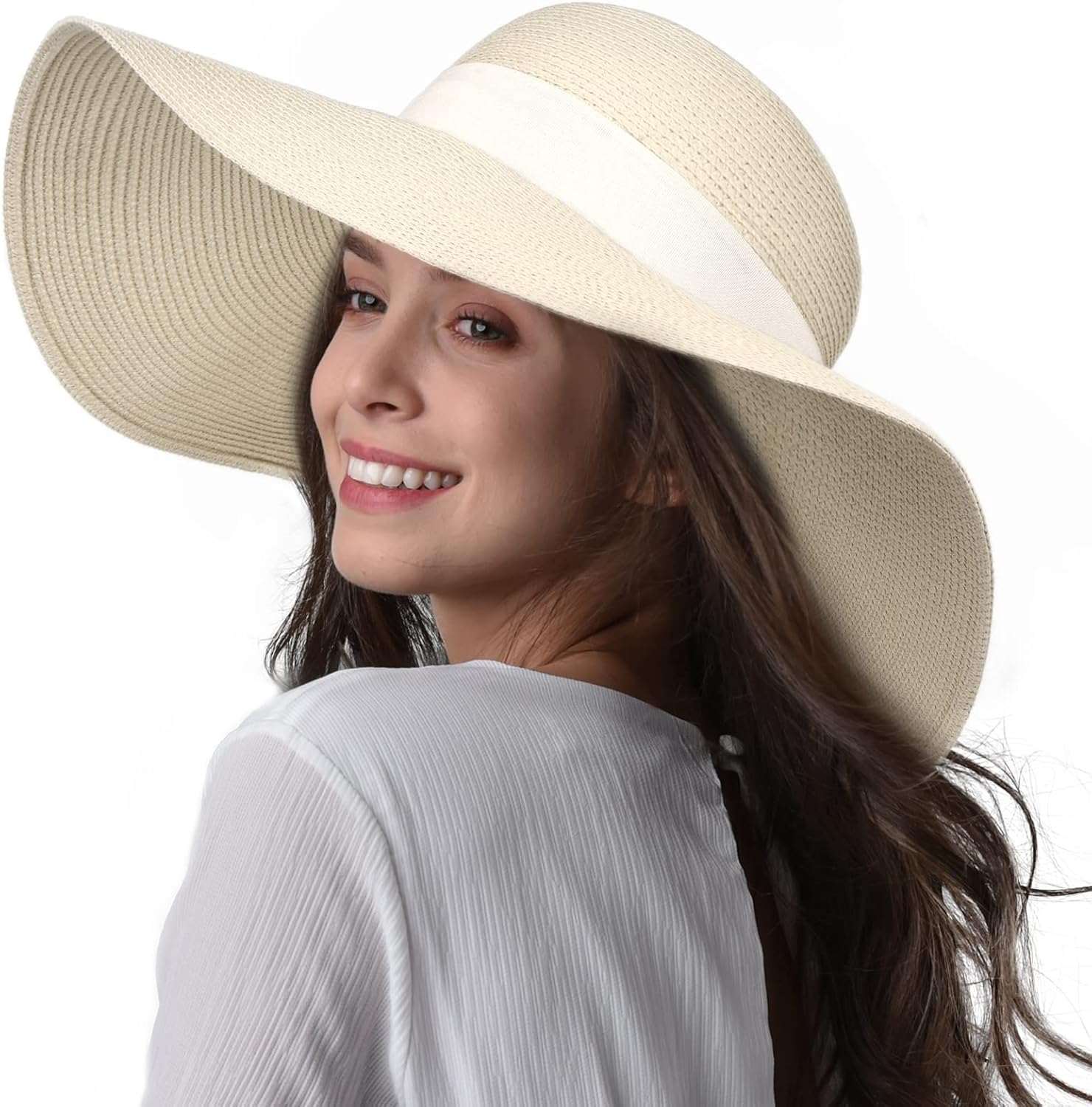 Womens Sun Straw Hat Wide Brim UPF 80 Summer Hat Foldable Packable Floppy Beach Hats for Women