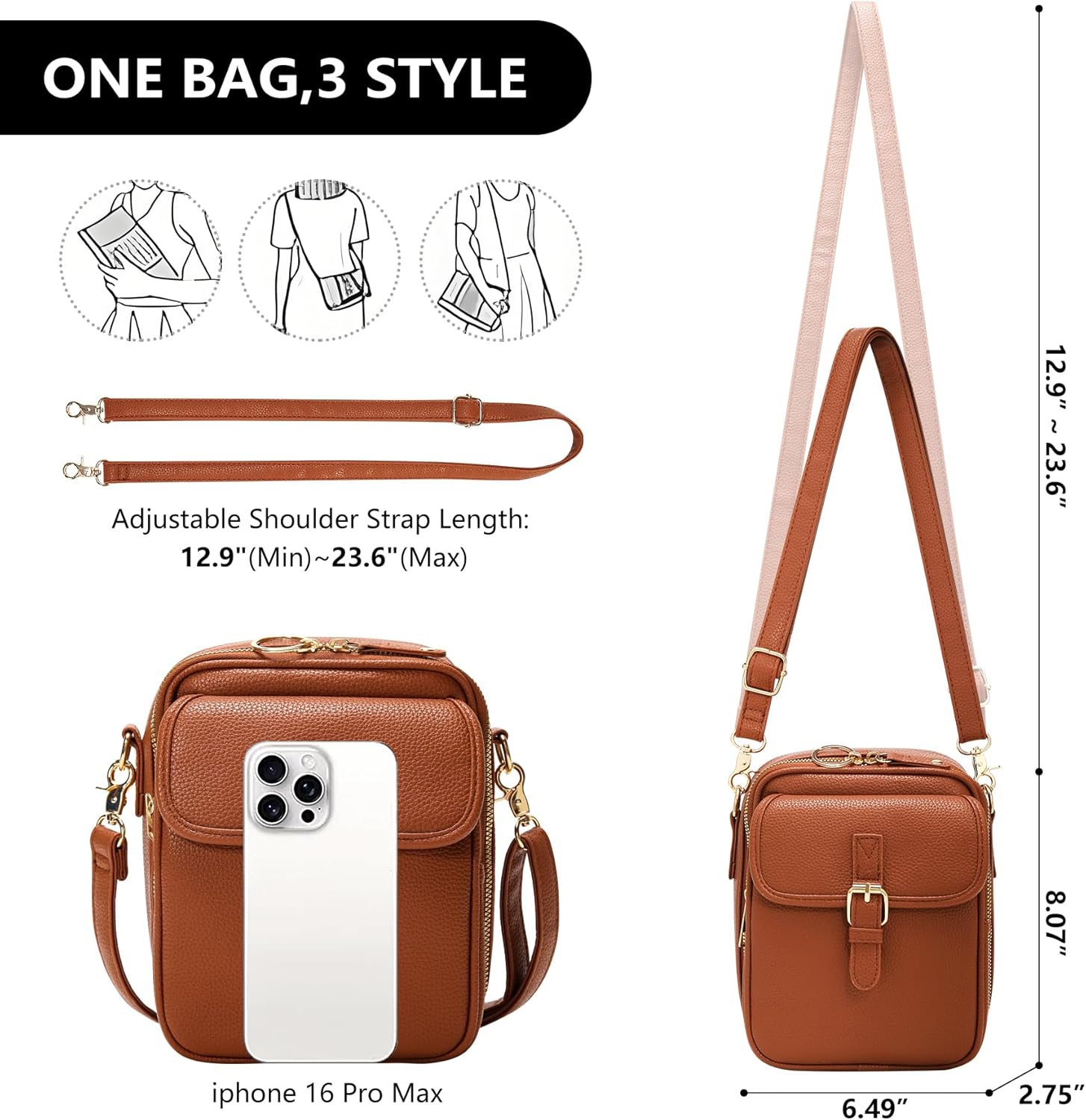 Small Crossbody Bags for Women Vegan Leather Messenger Purses. Vintage Wallet Anti Theft Shoulder Handbags with Card Slots