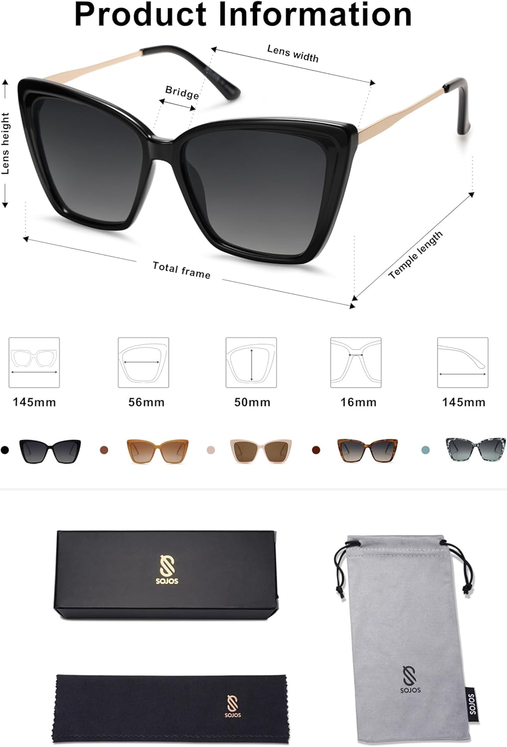 Trendy Polarized Sunglasses For Women Retro Womens Oversized Square Cat Eye Sun Glasses UV Protection SJ2206