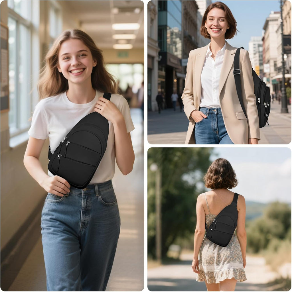 Crossbody Bags for Women. Sling Bag for Men. Small Hiking Backpack Anti Theft Lightweight for Outdoors Travel (M. Black)