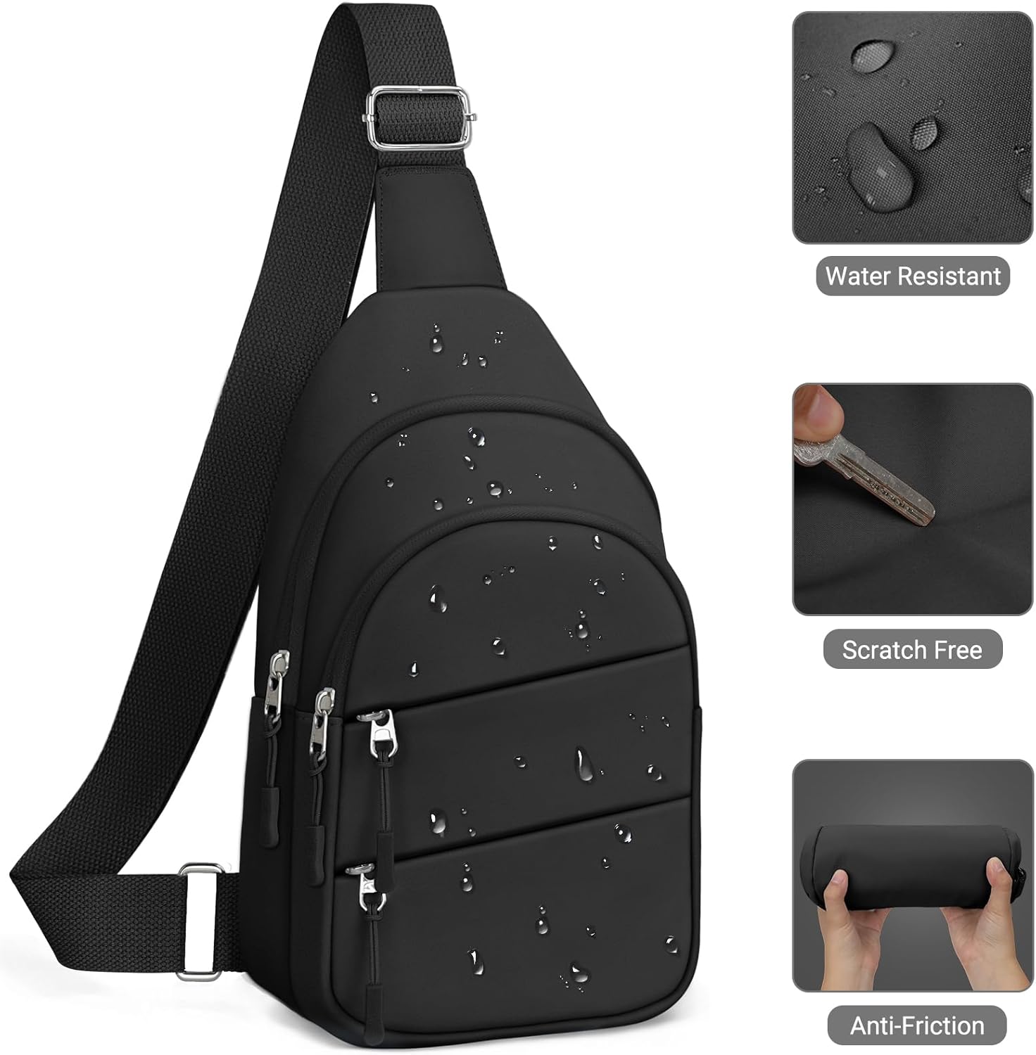 Crossbody Bags for Women. Sling Bag for Men. Small Hiking Backpack Anti Theft Lightweight for Outdoors Travel (M. Black)