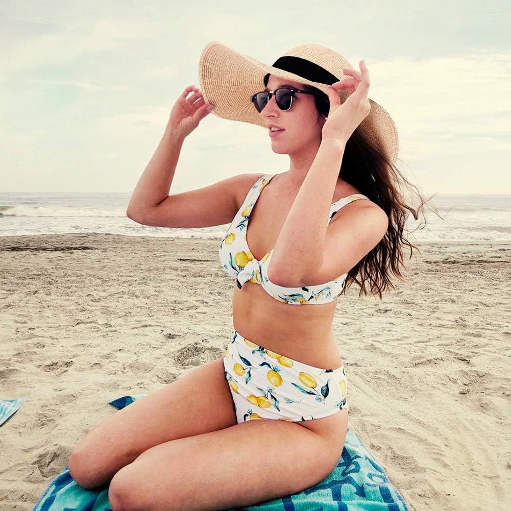 Womens Sun Straw Hat Wide Brim UPF 80 Summer Hat Foldable Packable Floppy Beach Hats for Women