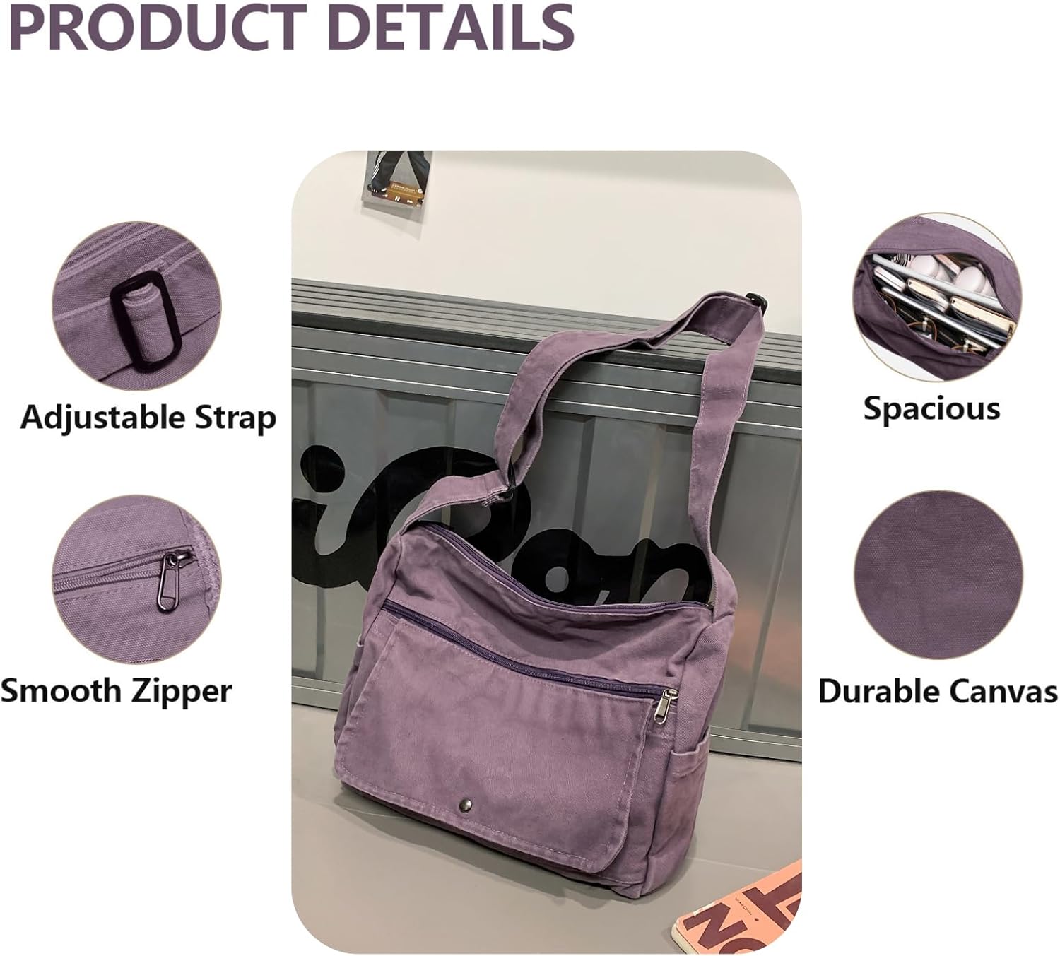 Canvas Messenger Bag for Women Men Crossbody Tote Bag with Multiple Pockets Vintage Satchel