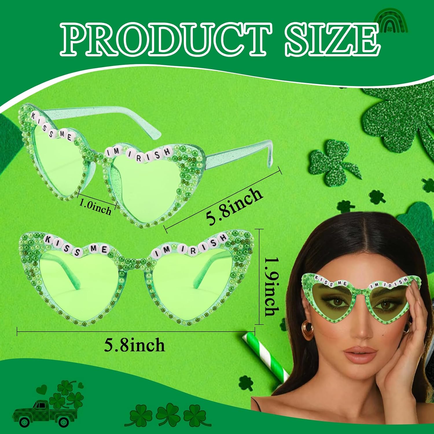 Green Heart-shaped Sunglasses for Women