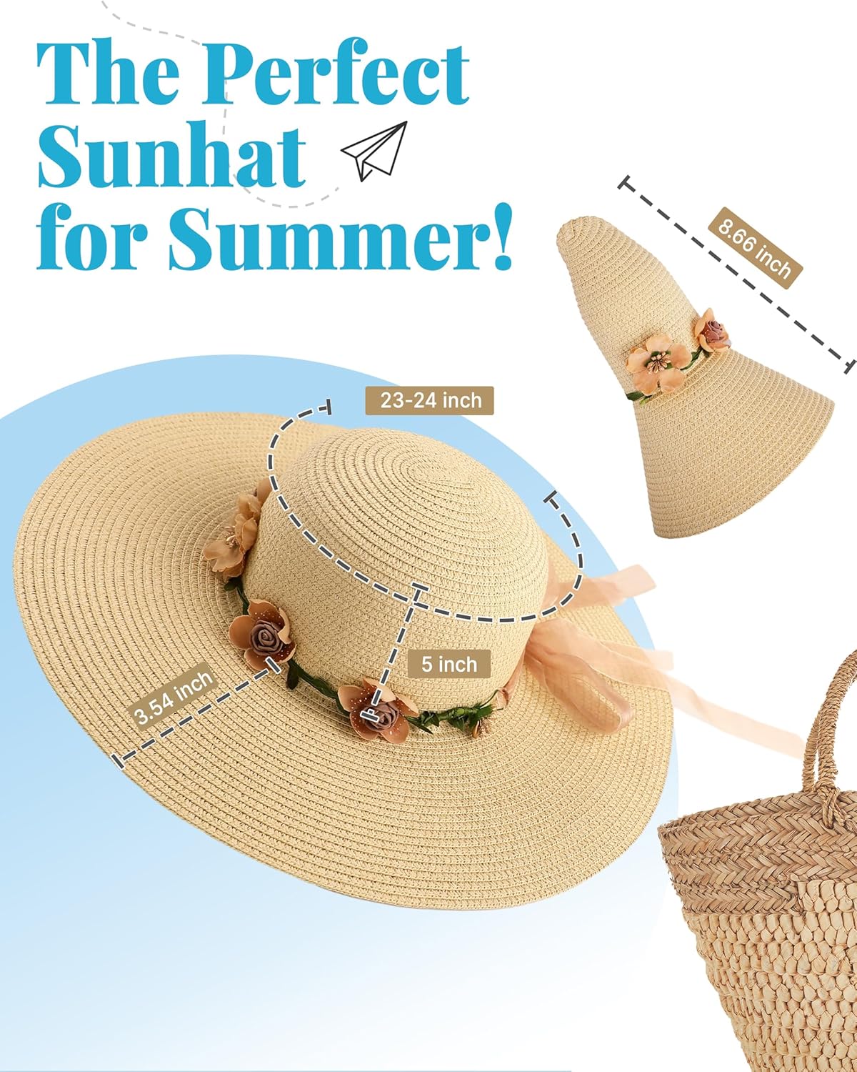 Beach Hats for Women. Wide Brim Sun Straw Hat for Women. Sun Hat UPF 50+ UV Protection