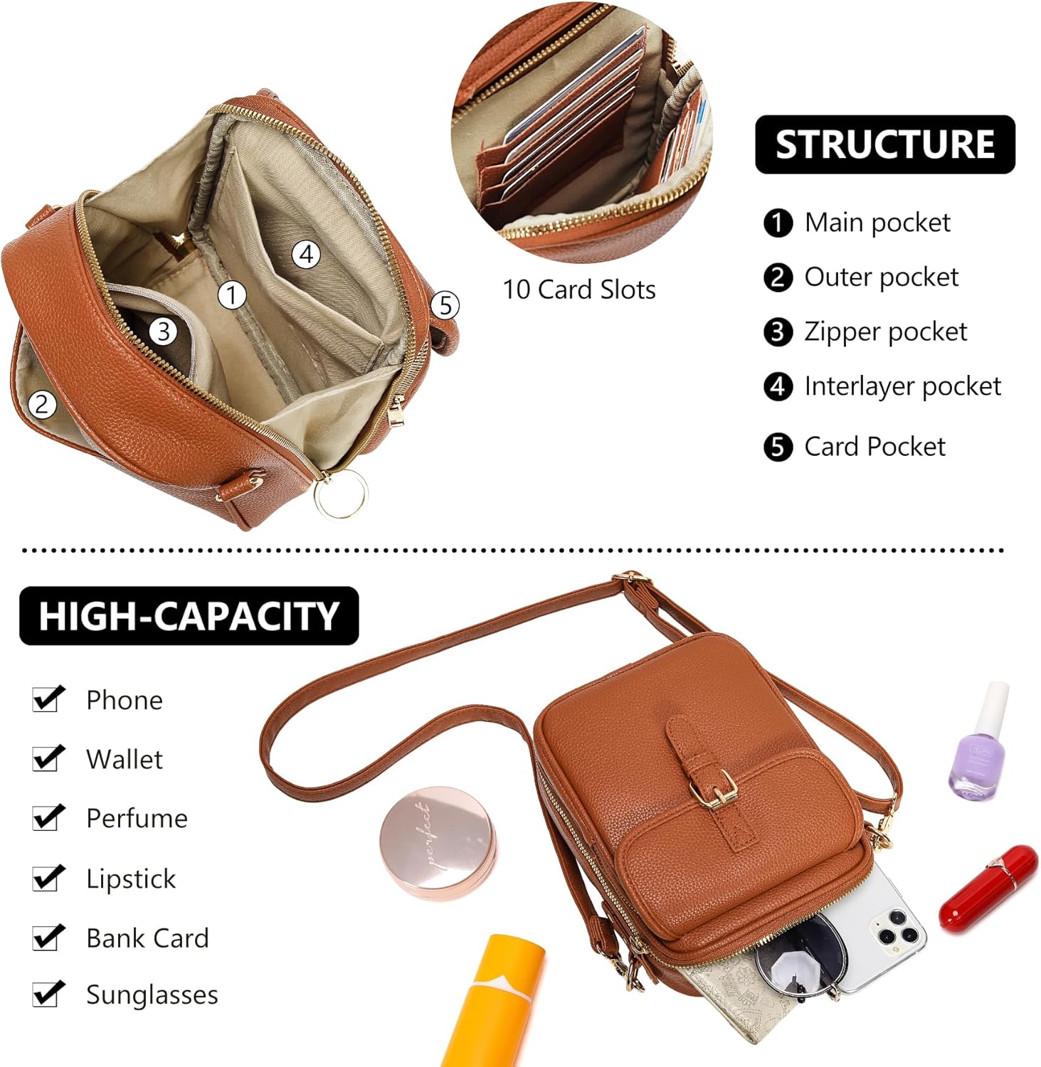 Small Crossbody Bags for Women Vegan Leather Messenger Purses. Vintage Wallet Anti Theft Shoulder Handbags with Card Slots