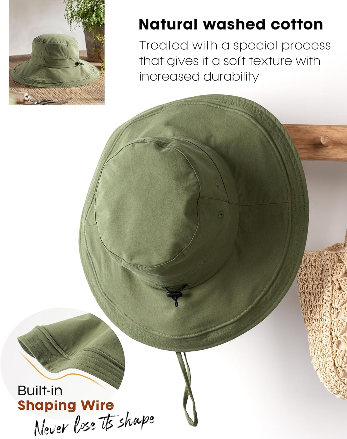 Sun Hats for Women Gardening Hat Wide Brim Ponytail Beach Sun Protection Breathable Cotton Summer Hat with Fold-Up Brim