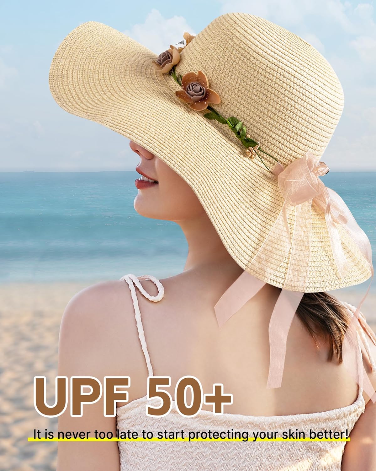 Beach Hats for Women. Wide Brim Sun Straw Hat for Women. Sun Hat UPF 50+ UV Protection