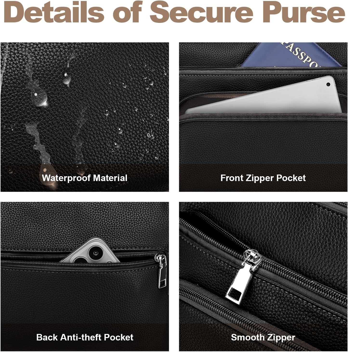 Anti-Theft Crossbody Purse for Women. Crossbody Shoulder Bag with Built-in Wallet & RFID Blocking for Travel Workout