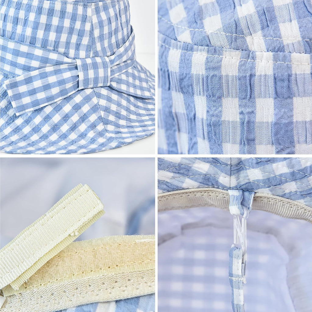 Women's Summer Plaid Sun Hat 100% Cotton Beach UV Protection Fishing Hat