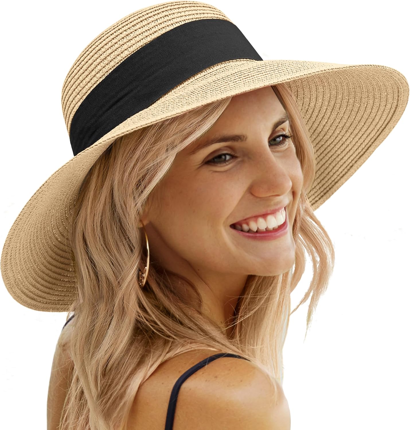 Beach Sun Straw Hats for Women. UPF 50+ UV Sun Protection Wide Brim Summer Straw Hat Foldable Packable Roll up Cap