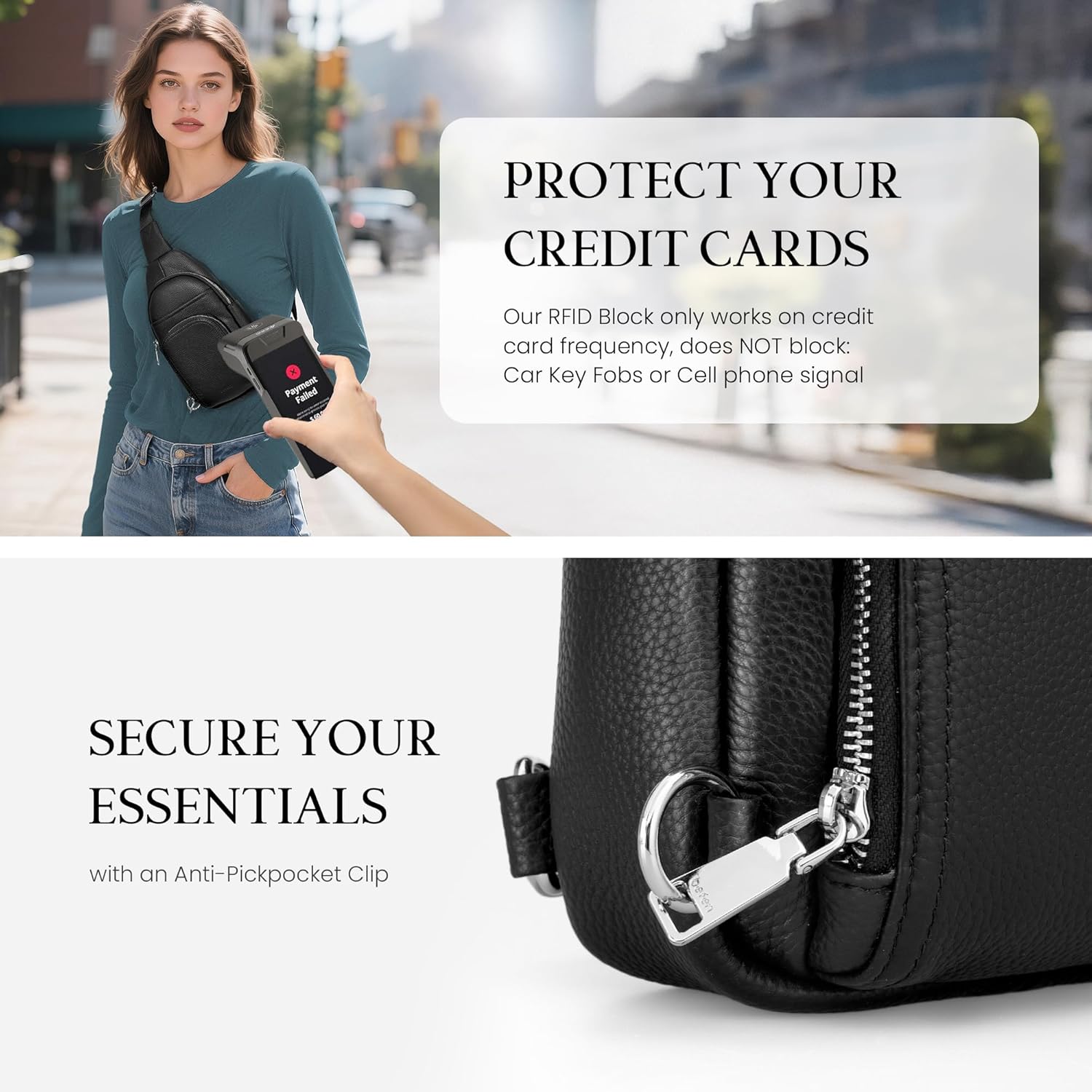 Genuine Leather Small Crossbody Sling Bags for Women Anti-Theft Fanny Packs Chest Bags Purse with Built in RFID Wallet