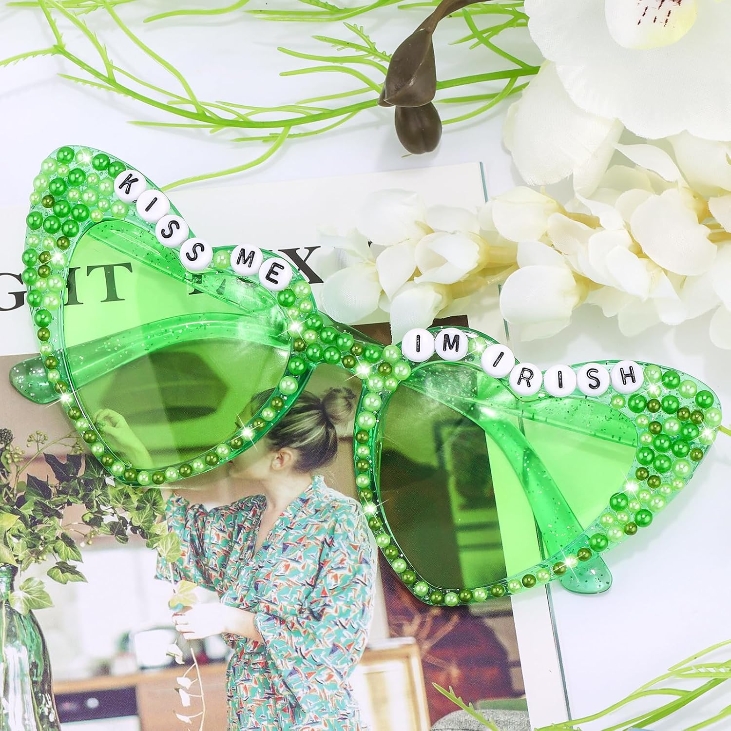Green Heart-shaped Sunglasses for Women